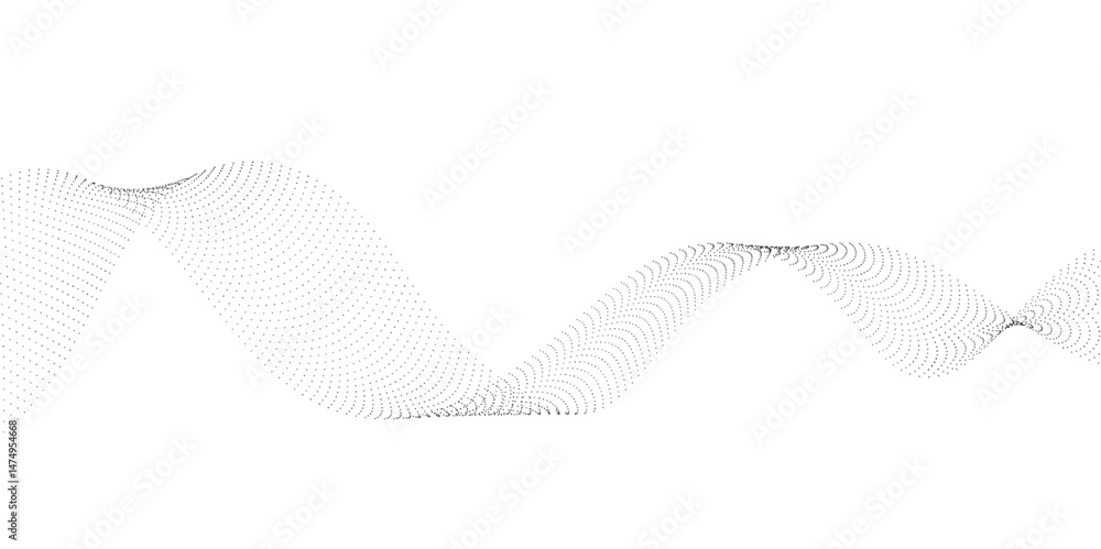 Poster abstract flowing dots particles wave curved lines on transparent background. black halftone gradient