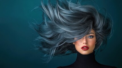 Fototapeta premium Blue Hair, Teal Background: A Stunning Portrait of a Woman