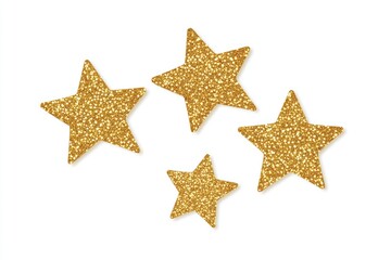 Four gold glitter stars against a white background.  Each star is outlined and filled with a glittery texture