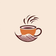 Obraz premium A steaming cup of coffee sits on a stylized wave, evoking warmth and comfort in a serene setting
