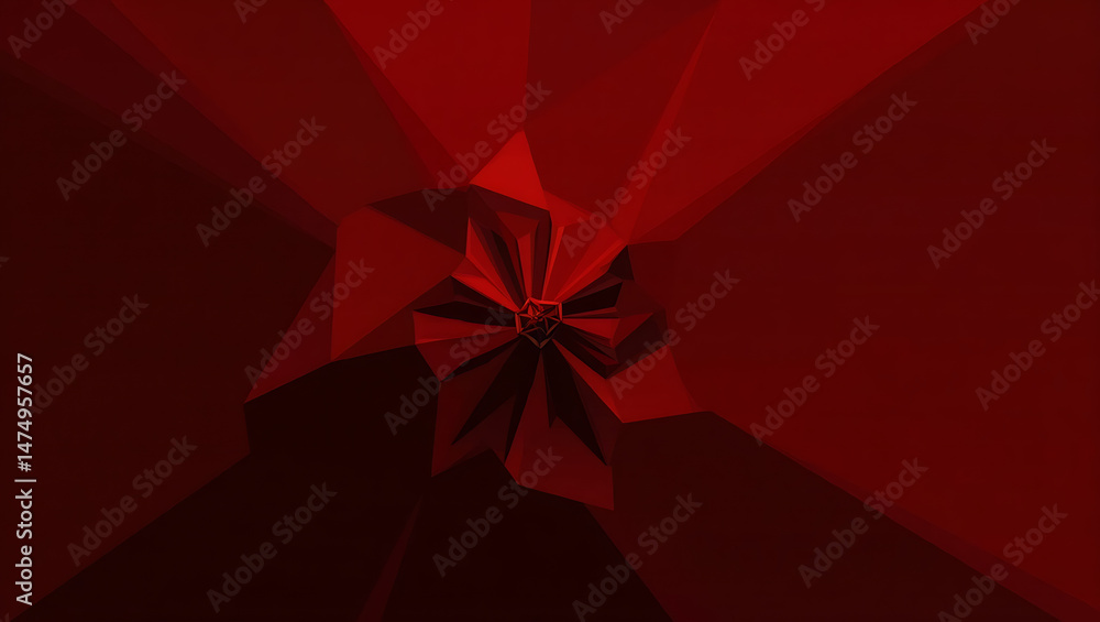 Poster geometric red fractal starburst design in a three dimensional polygonal perspective