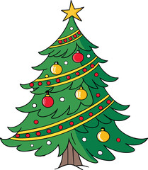 Colored Christmas Tree Design Illustration. Christmas Tree Holiday Clipart Art. Festive Christmas Tree Colored Drawing. Christmas Tree Flat Style Artwork