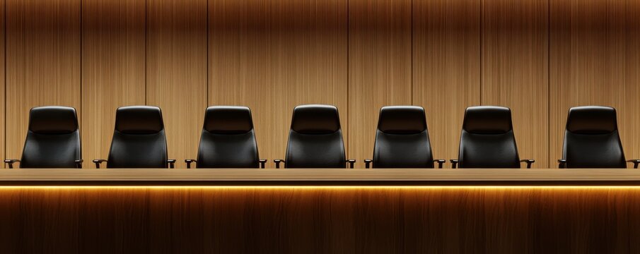 Courtroom with Row of Chairs and Wood Panels