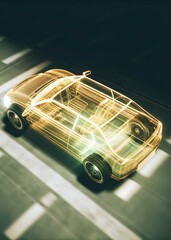 Blueprint of a car design, digitally show case of a car