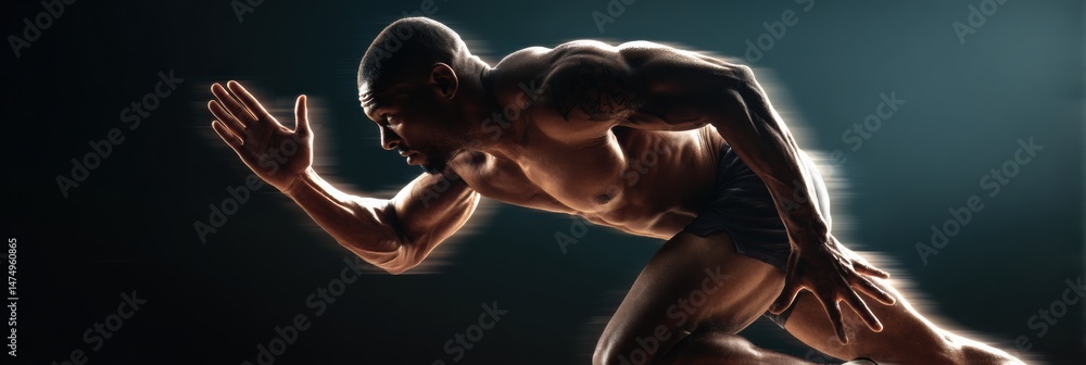 Leinwandbilder athletic man sprinting with powerful muscles in motion during a dynamic running session in a dramati