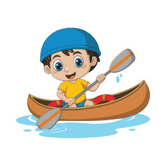 little boy kayaking in water