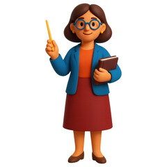 Back to school woman teacher with school supplies in a cute 3d illustration transparent png