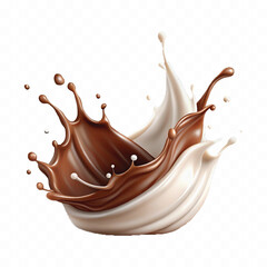 smooth liquid splash of milk and chocolate isolated on white background.