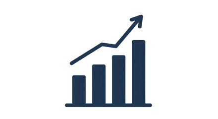 Rising bar graph with arrow pointing up isolated on transparent background