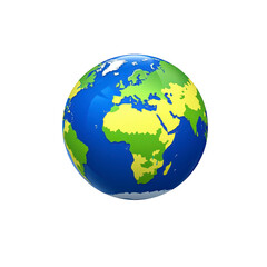 Fototapeta premium 3D illustration of Earth showcases continents green and oceans blue, set against transparency background. globe highlights Europe, Africa, and parts of Asia, emphasizing vibrant and educational