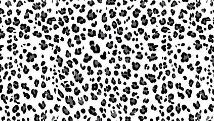 Repeating leopard print pattern, black and gray spots on white background