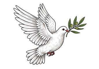 Obraz premium White dove carrying olive branch illustration