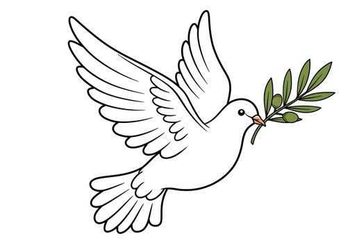 Illustrated dove with wings and olive branch