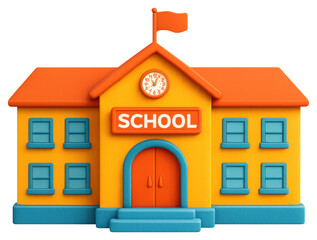 Fototapeta premium Back to school cute school building 3d illustration education environment transparent png