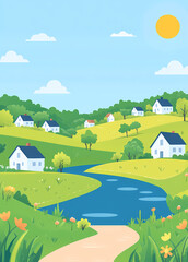 Fototapeta premium Rural Landscape with Winding River