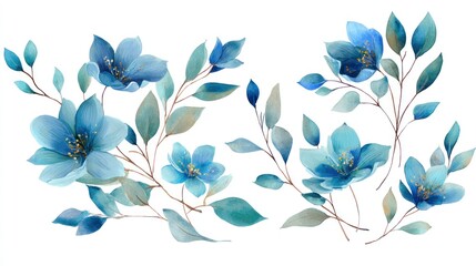 Fototapeta premium Delicate blue floral design elements