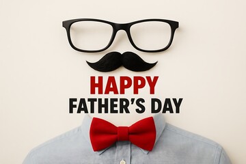 fathers day glasses mustache bow red shirt happy greeting man style classic minimal fashion celebration male dad look