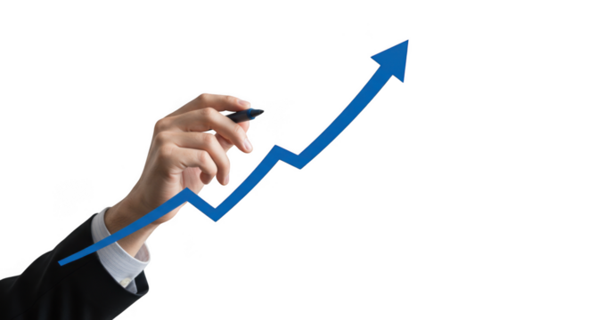 Hand drawing upward arrow isolated on transparent background