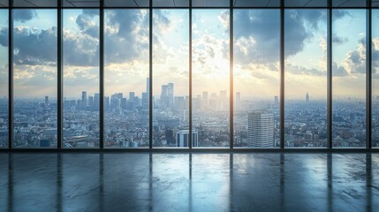 Fototapeta premium Cityscape Panorama from a Modern Skyscraper at Sunset