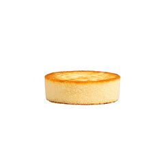Perfectly baked, golden brown sponge cake sits plain background, showcasing its fluffy texture and even surface. cake simplicity highlights its potential for decoration or serving as dessert base