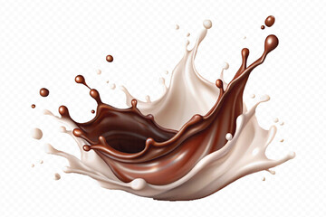 smooth liquid splash of milk and chocolate isolated on white background.