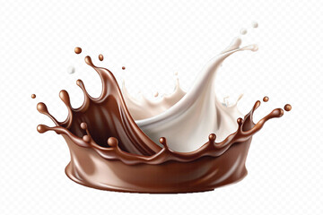 smooth liquid splash of milk and chocolate isolated on white background.