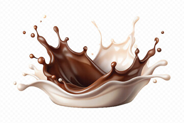 smooth liquid splash of milk and chocolate isolated on white background.