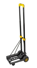Folding hand truck with yellow handle on transparent background