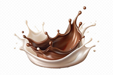 smooth liquid splash of milk and chocolate isolated on white background.