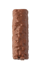 Chocolate bar with nuts coating isolated on transparent background