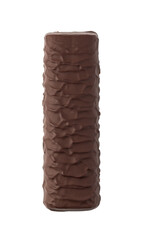 Chocolate bar covered with melted chocolate on transparent background