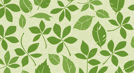 Green leaves seamless pattern with various shapes and textured background suitable for nature themes, websites, packaging, and textiles