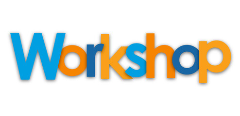 WORKSHOP colourful typography banner on transparent background