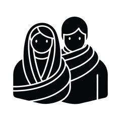 Minimalist silhouette illustration of a couple featuring traditional clothing and cultural attire on a white background