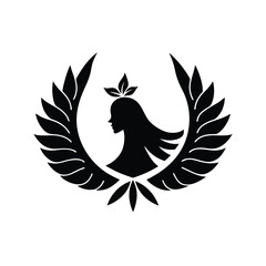 Elegant silhouette of a woman within a laurel wreath symbolizing beauty and nature in black and white