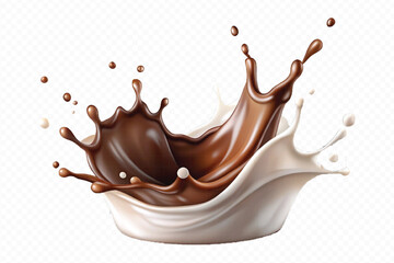 smooth liquid splash of milk and chocolate isolated on white background.