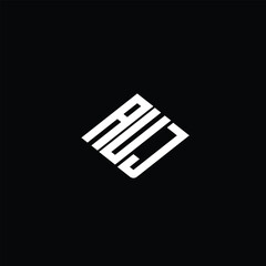 AUJ letter logo design on black background.