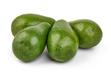 Fresh green avocados, isolated on white background.