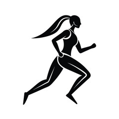 Silhouette of a dynamic female runner with ponytail in motion representing fitness and exercise activities