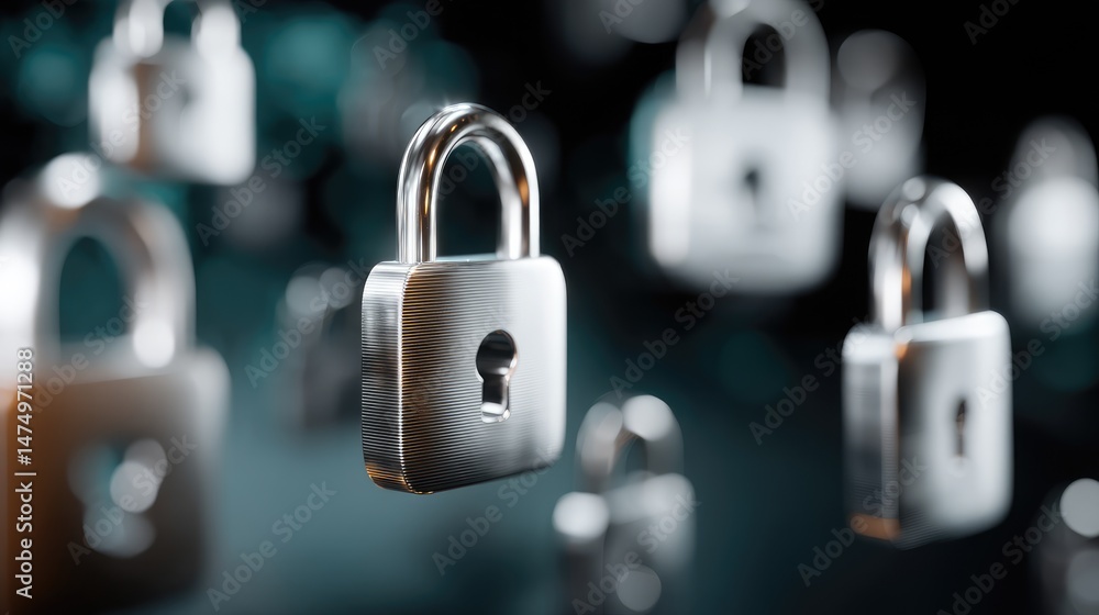 Poster blue background features padlock icons and binary code, highlighting the importance of data protecti