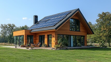 Fototapeta premium Eco-Friendly Modern A-Frame House with Solar Panels