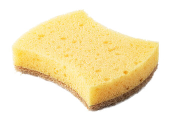 Yellow cleaning sponge with scrubber pad isolated on transparent background