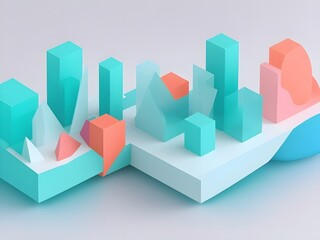 Fototapeta premium Abstract 3D Cityscape with Geometric Shapes and Pastel Colors