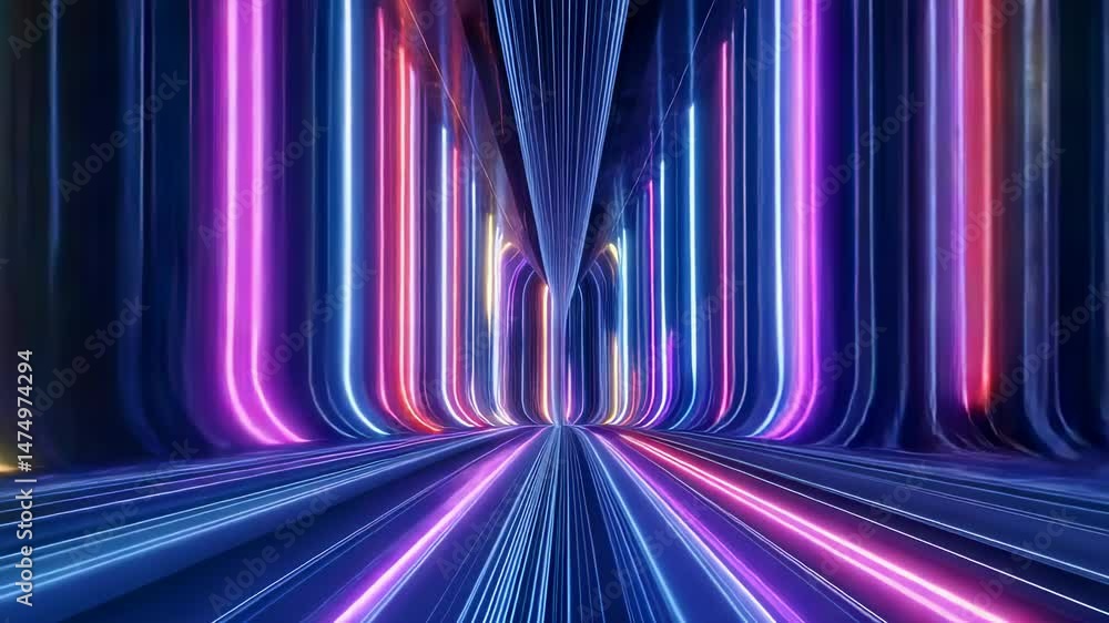 Poster neon lights tunnel abstract visual journey