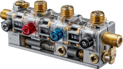 Precision Engineering: A detailed close-up of a complex industrial component, showcasing intricate mechanisms and the meticulous craftsmanship inherent in its design. The image is clean and precise.