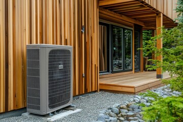 Efficient heat pump system enhancing comfort in modern home exterior Generative AI