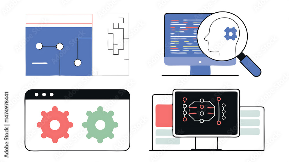 Poster ai technology concept set collection of artificial intelligence automation tools for search task man