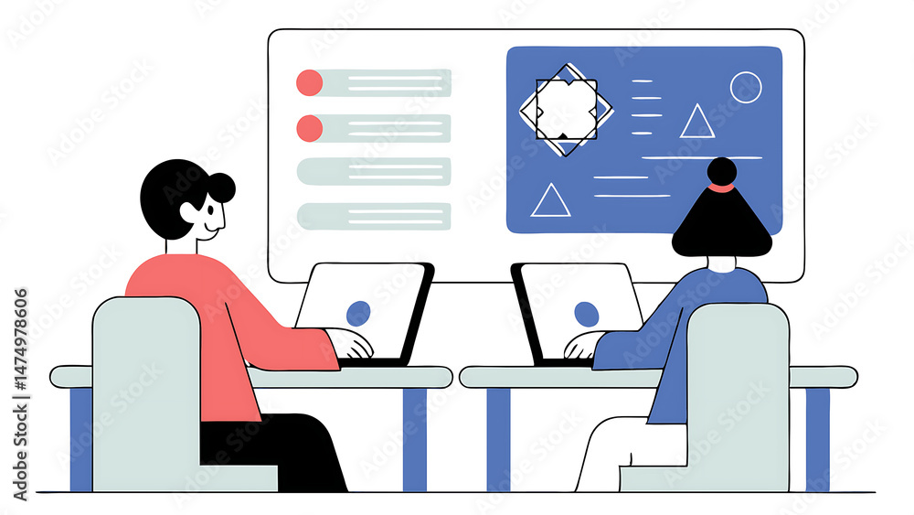 Aufkleber ai technology in education set student and teacher characters using artificial intelligence generati