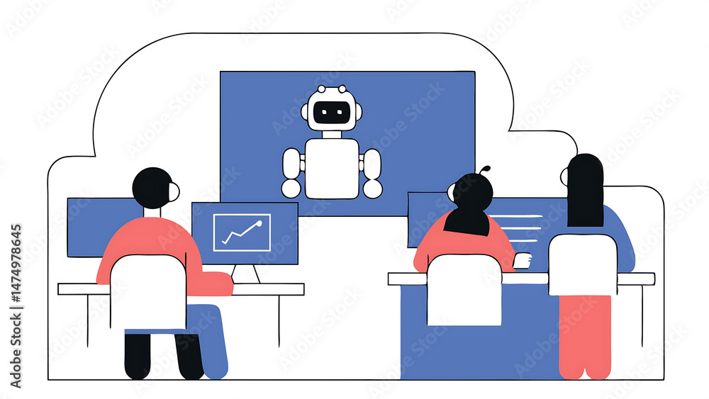 Poster ai technology in education set student and teacher characters using artificial intelligence generati