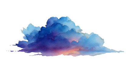 Watercolor painting of a fluffy blue cloud isolated on white